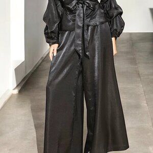 MUSTARD SEED BLACK STYLISH WIDE LEG BAND PANTS